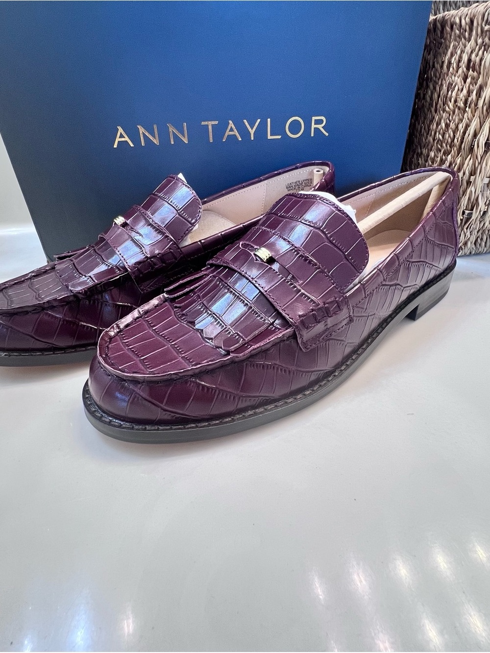 Ann Taylor Women's Leather Croc-Embossed  Loafers in Plum